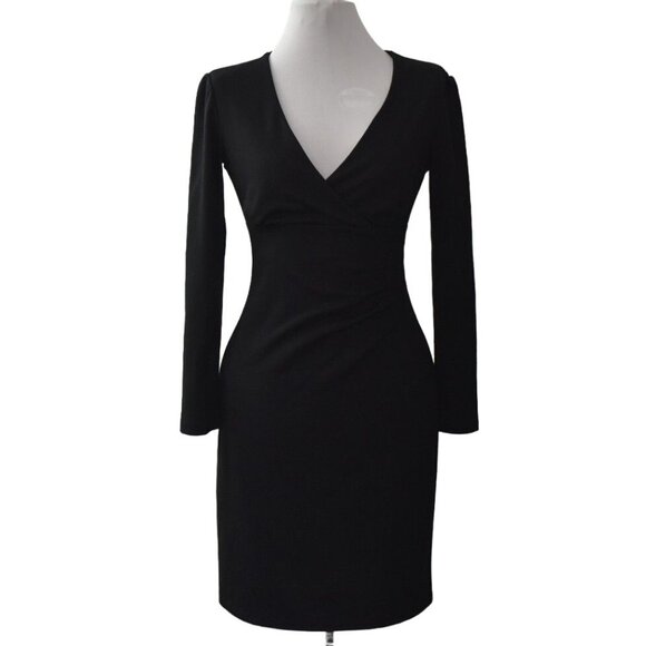 Kenneth Cole Reaction Black Long Sleeve V-Neck Sheath Dress Small - Picture 1 of 6
